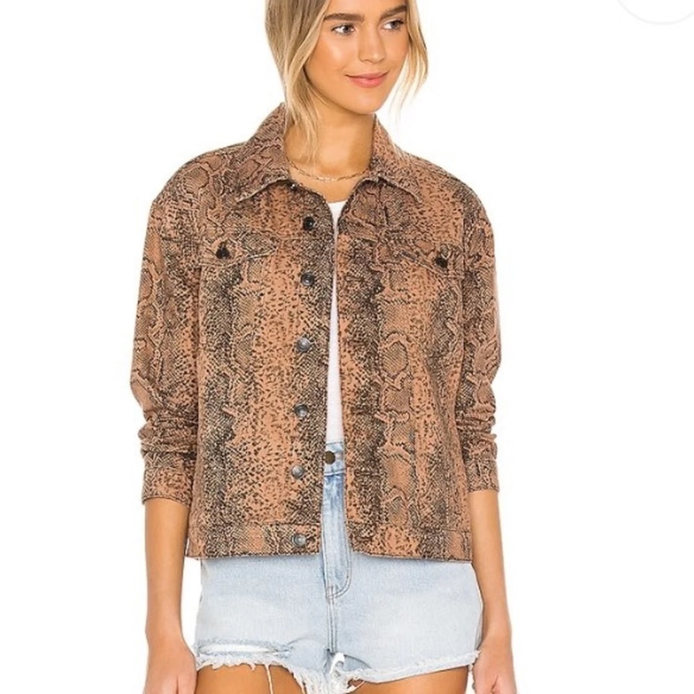 Free People Orange & Black Snakeskin Print Trucker Jacket Size Medium - Picture 1 of 15